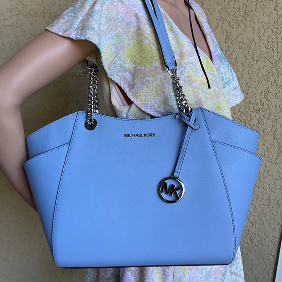 MICHAEL KORS LARGE CHAIN SHOULDER TOTE PALE BLUE COLOR - Picture 4 of 16